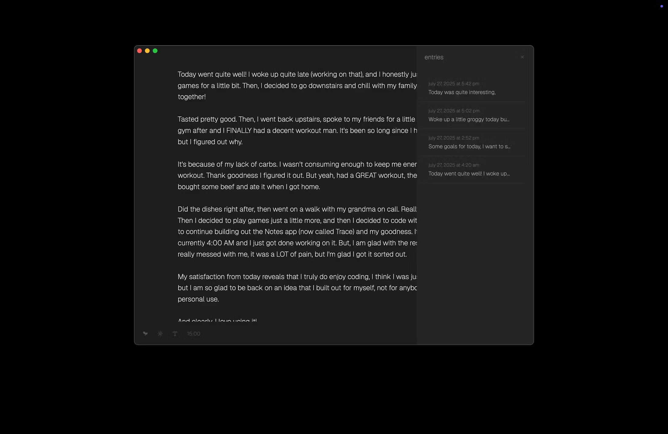trace screenshot - own your data